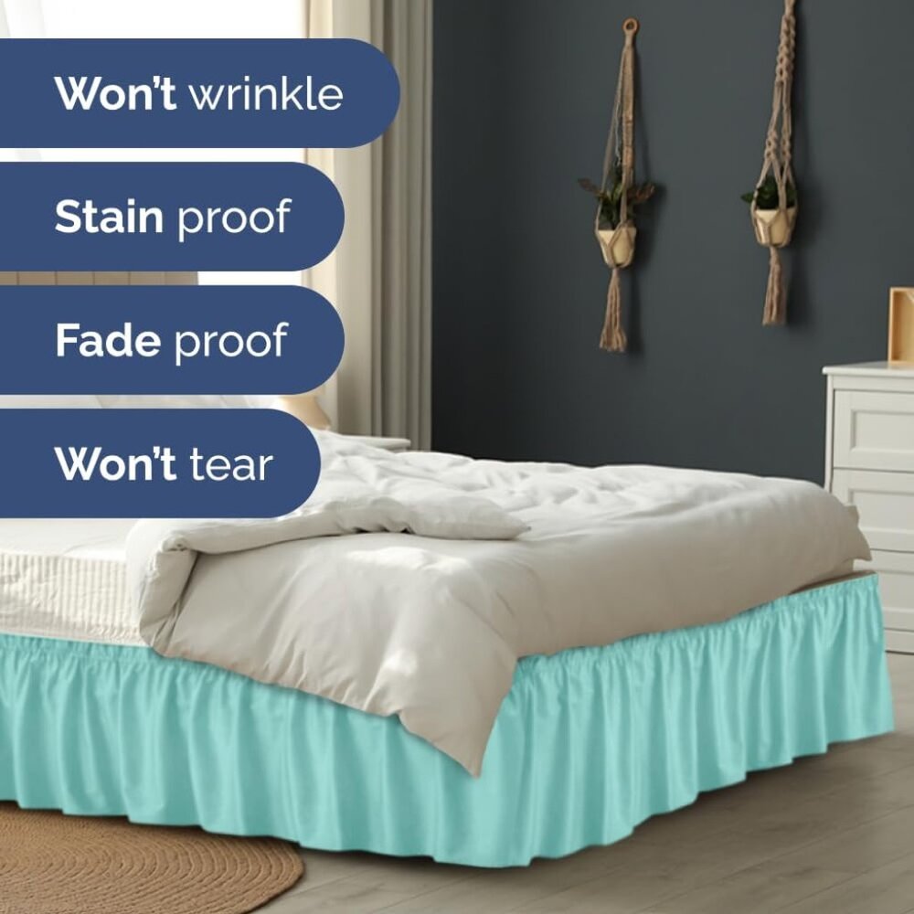 Wrap Around Dust Ruffle Bed Skirt - Spa Blue - for King Size Beds with 15 Inch D - Picture 5 of 9